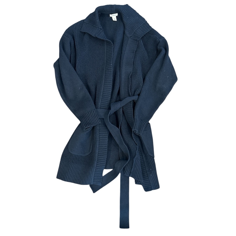 LL Bean Navy Knit Wrap Cardigan XS Cozy Belted Sweater